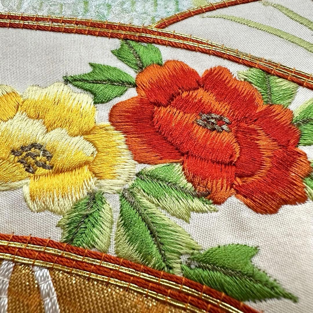 華やか 名古屋帯 花の刺繍に金駒刺繍 九寸 正絹 着物 RO-1182 - メルカリ