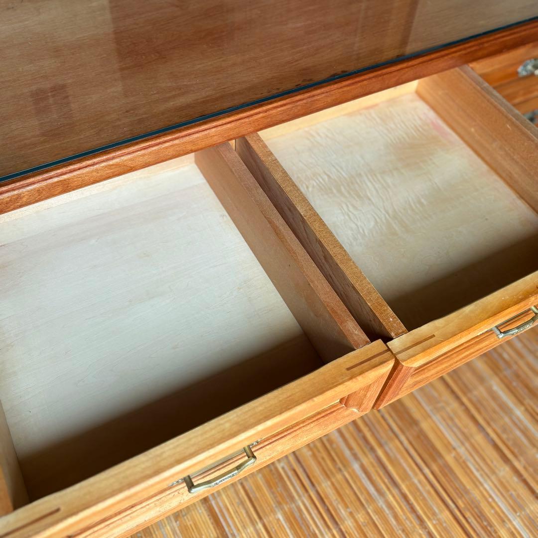 特注品【無垢材×ガラス天板】和モダン デスク ローテーブル 5杯 柿渋×蜜蝋