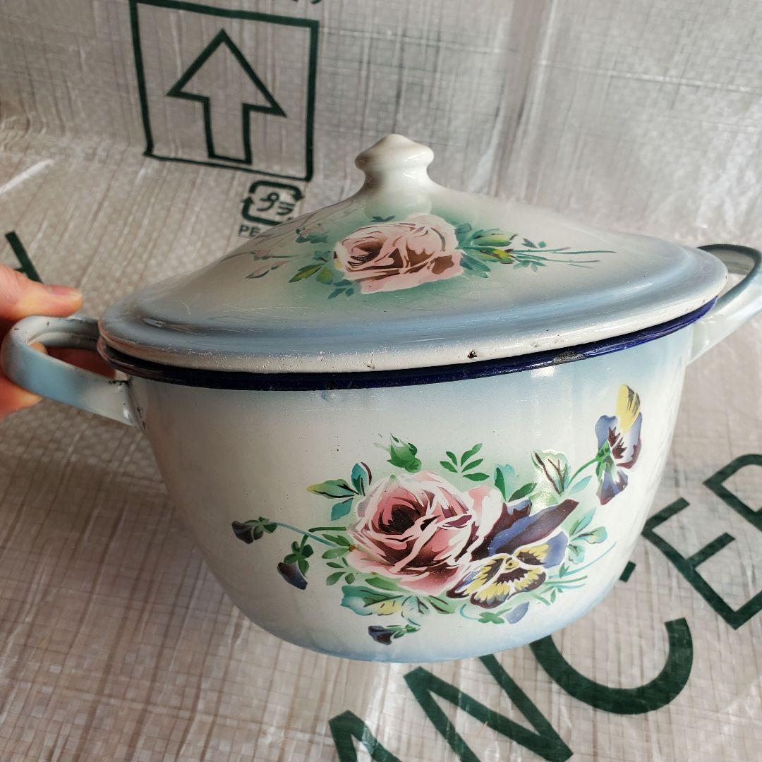 フランス　アンティーク　ホーロー　キャセロール