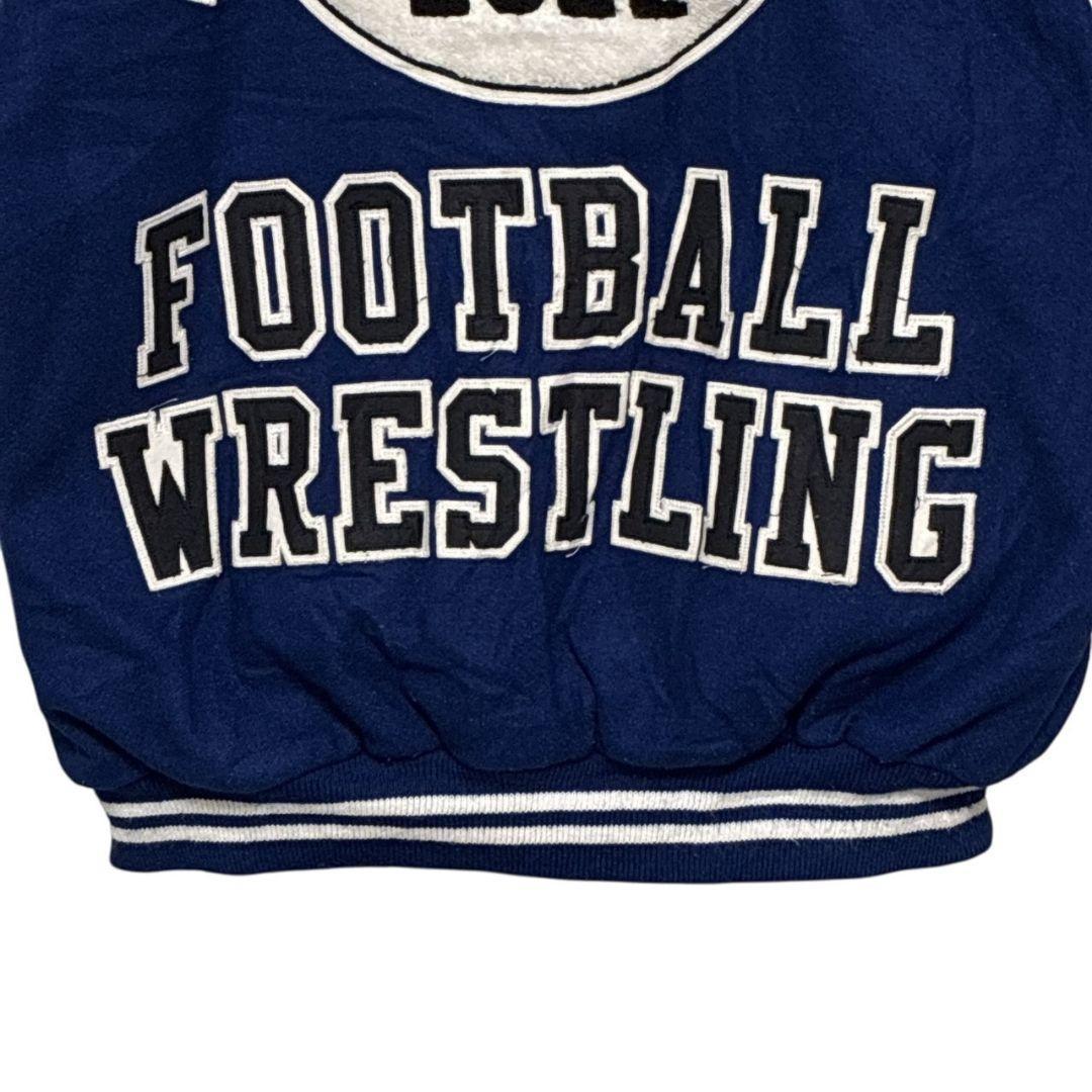 USA製✨スタジャン カレッジ メルトンウール×レザー 両面刺繍ロゴ 中綿