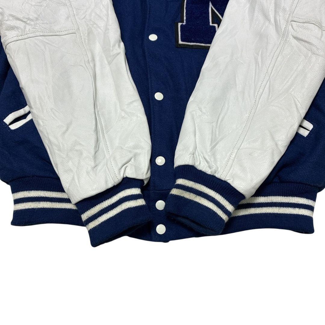 USA製✨スタジャン カレッジ メルトンウール×レザー 両面刺繍ロゴ 中綿