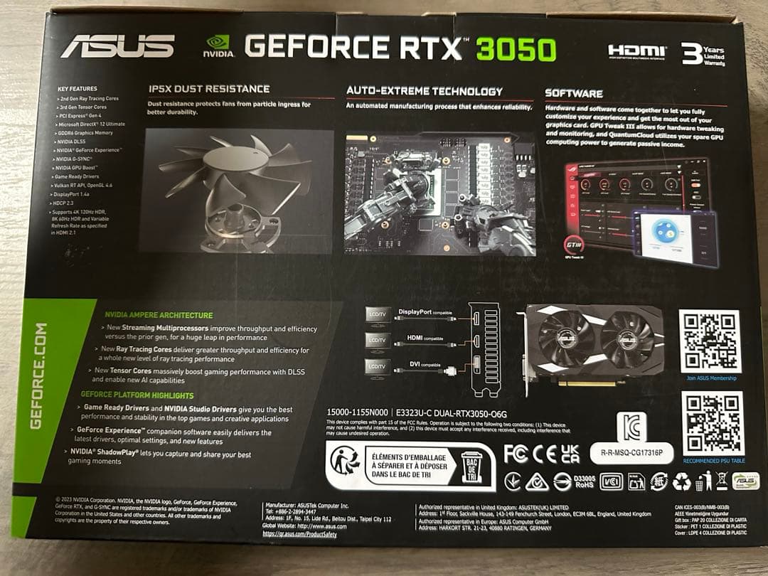 グラフィックボード・グラボ・ビデオカード ASUS Dual GeForce RTX 3050 OC Edition