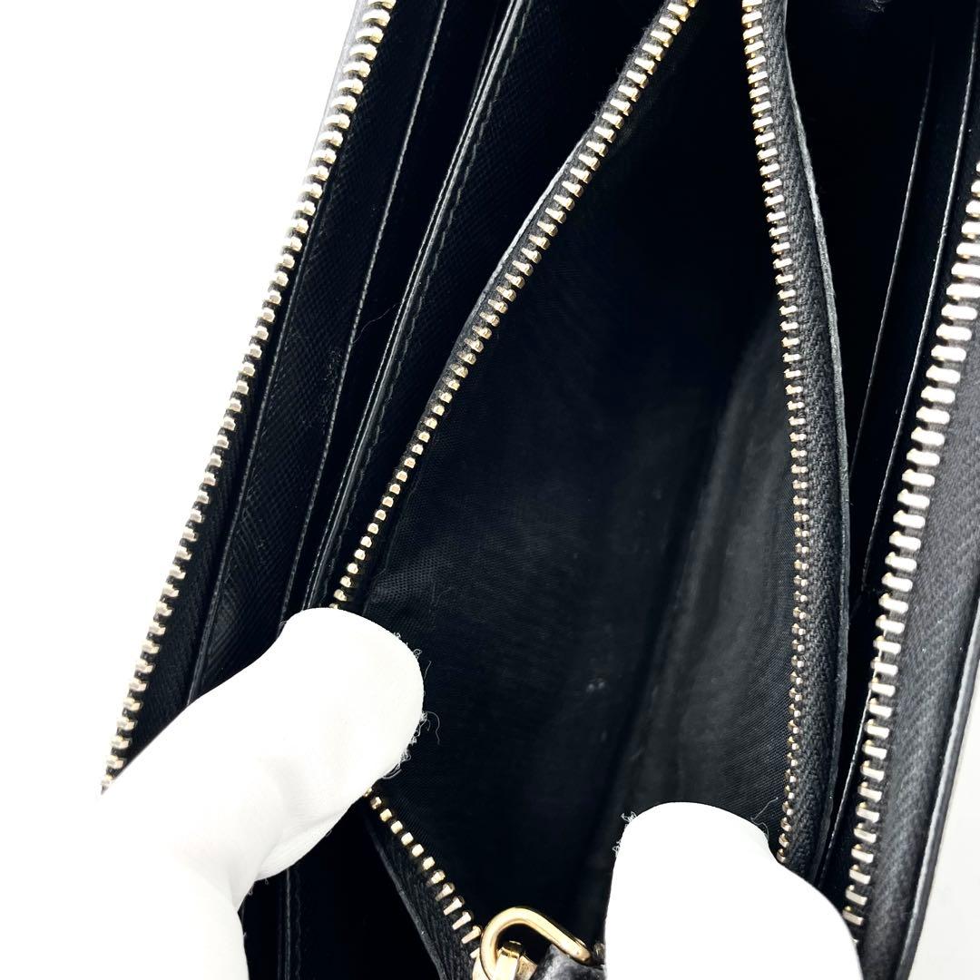 PRADA ラウンドファスナー　サフィアーノレザー ゴールド金具　ブラック　箱