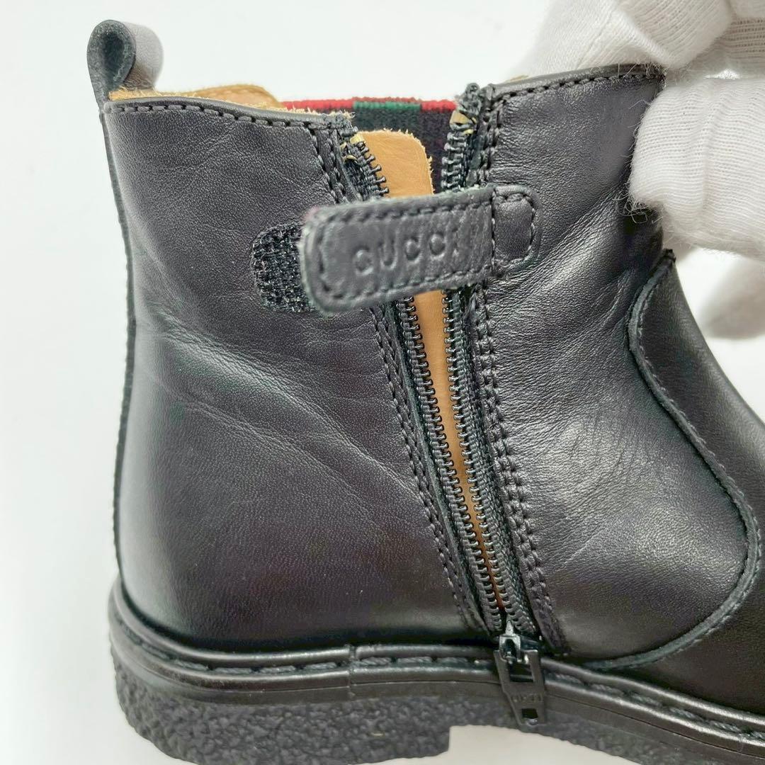 極美品　グッチ　サイドゴアブーツ　シェリーライン　レザー　ブラック　キッズ 23