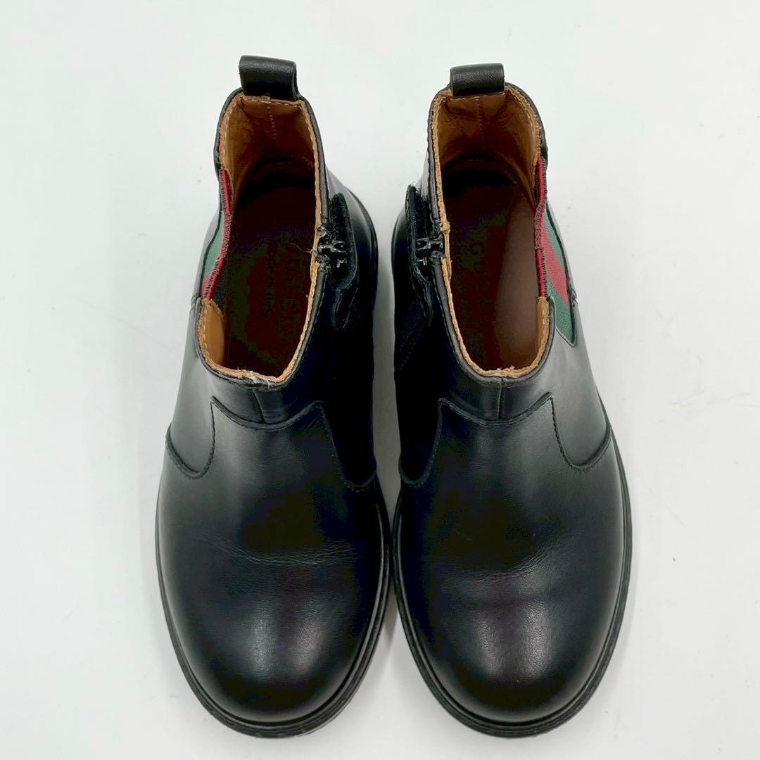 極美品　グッチ　サイドゴアブーツ　シェリーライン　レザー　ブラック　キッズ 23