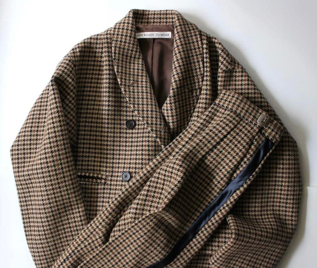 soeソーイ ガンクラブチェックロングコート&スラックス セットアップ 2WAY