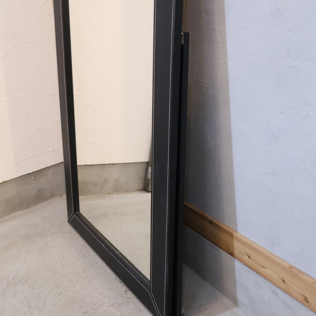 姿見 スタンドミラー 鏡 立て掛け 店舗什器 店舗 157㎝ モノクロ レザー調