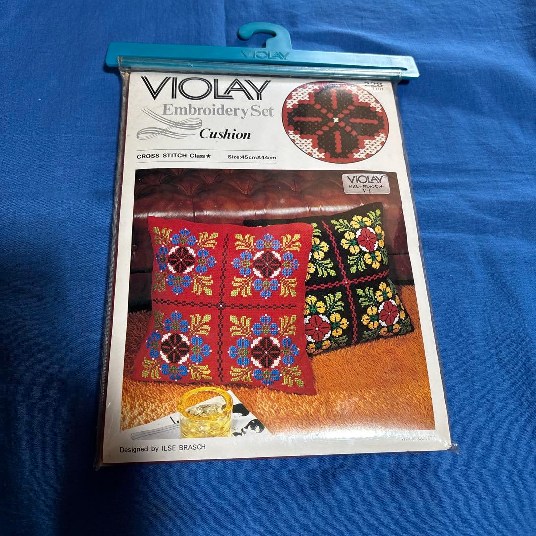 クロスステッチ刺繍テーブルクロス 大小2枚セット ヴィンテージ 昭和