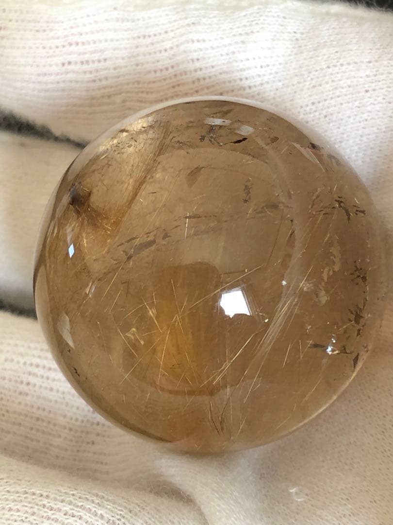 ❤️新年特価✳金運アップ レア　35.5mm ゴールド　ルチルクォーツ 玉（71）