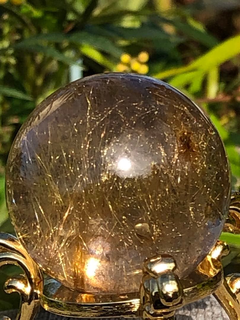 ❤️新年特価✳金運アップ レア　35.5mm ゴールド　ルチルクォーツ 玉（71）