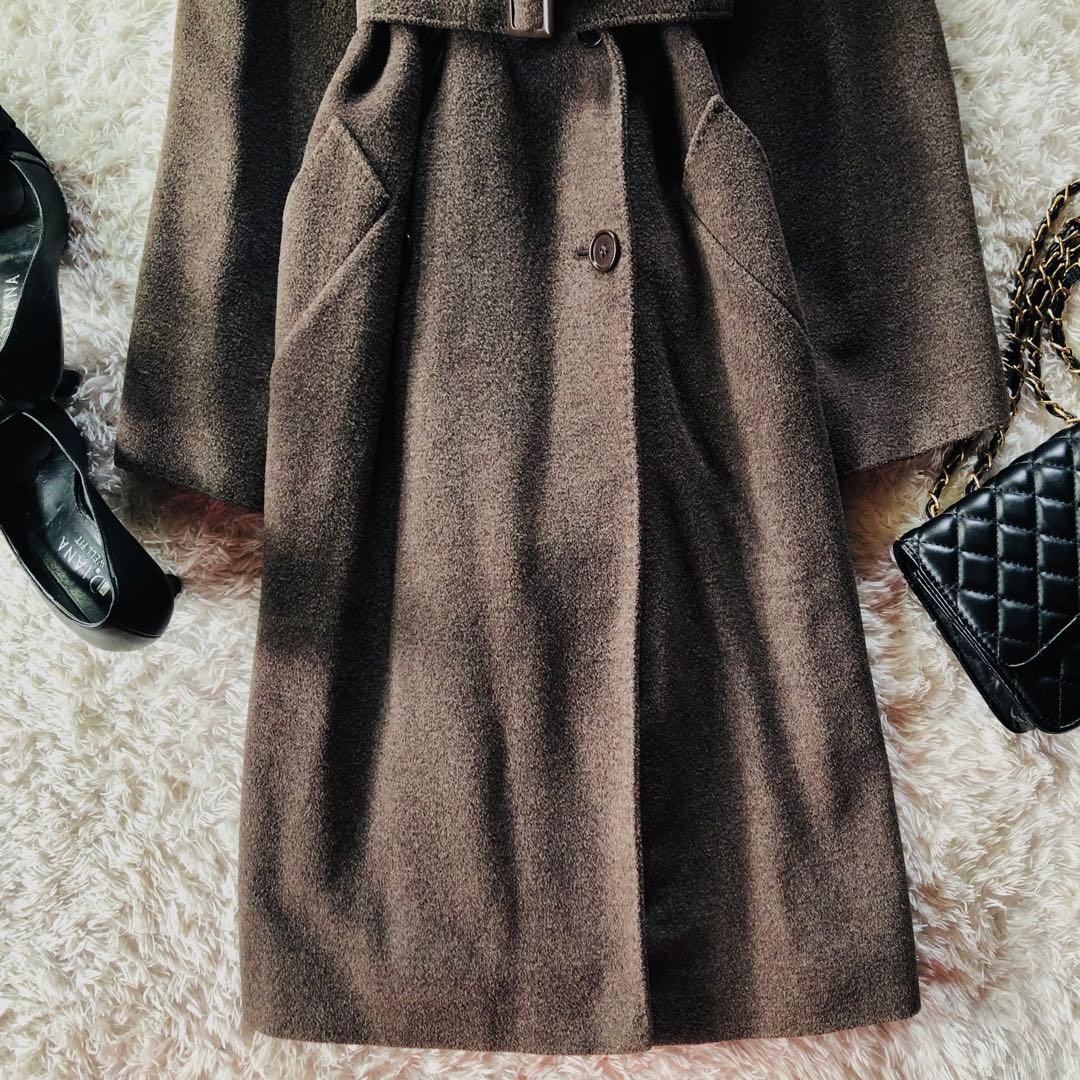 美品✨マックスマーラ ベルテッドコート シルク 女優襟 銀タグ ブラウン 40