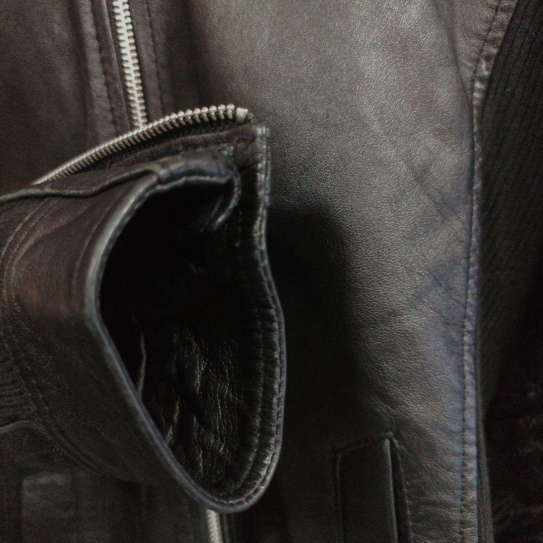 月星ノーアイディー黒ラムレザーシングルライダースフード付きジャケット完売品