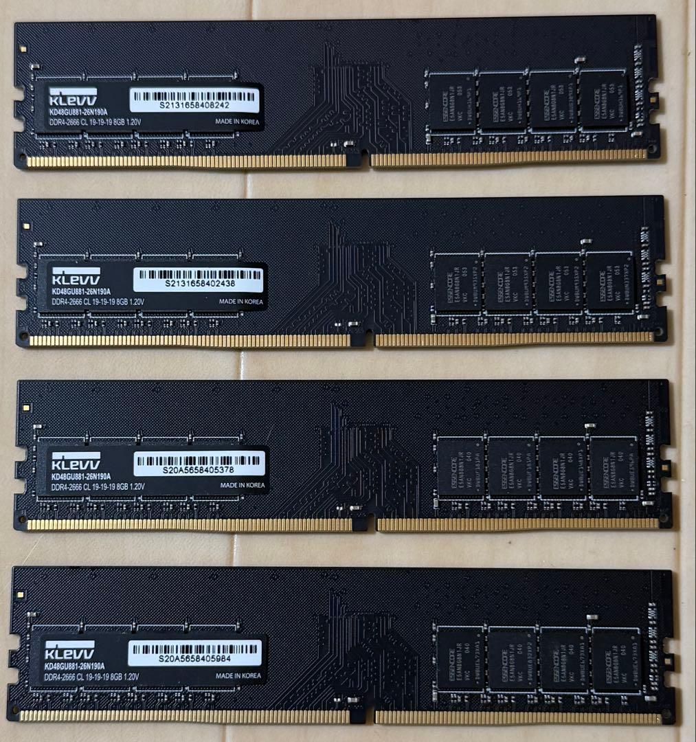 KLEVV DDR4-2666 8GBメモリ 4枚(32GB) セット - メモリー安い 通販