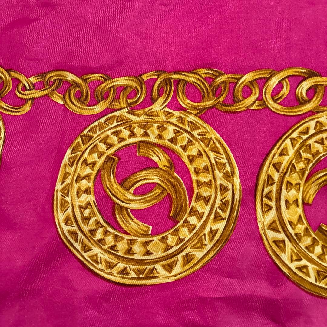 CHANEL ピンク ゴールドチェーン スカーフ オリジナル