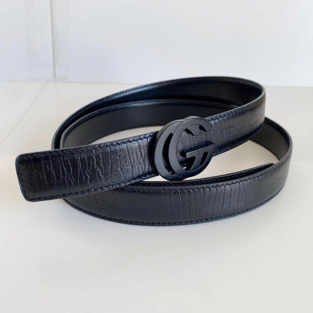 GUCCI グッチ GGロゴバックル レザーベルト レディース ブラック