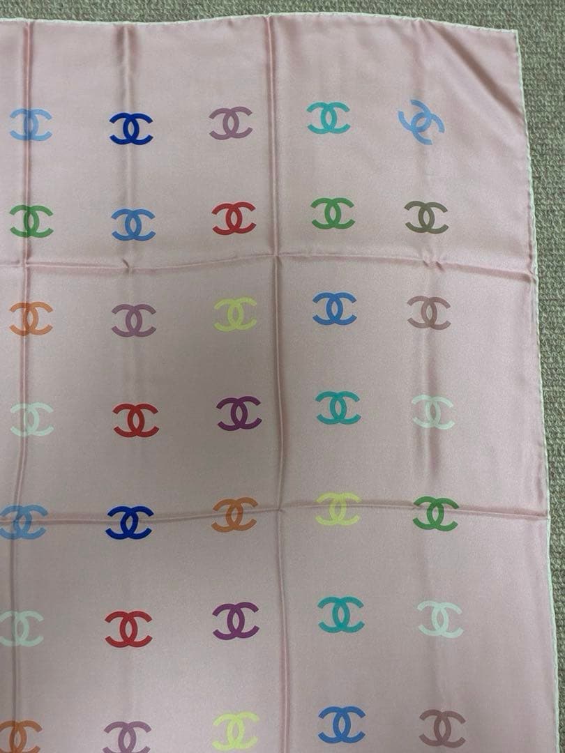 CHANEL シャネル　スカーフ　90 ピンク　赤　ブルー　ココマーク　正規品
