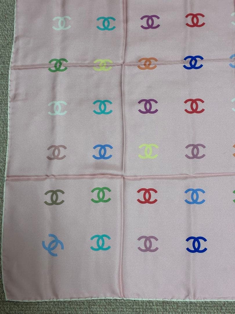 CHANEL シャネル　スカーフ　90 ピンク　赤　ブルー　ココマーク　正規品