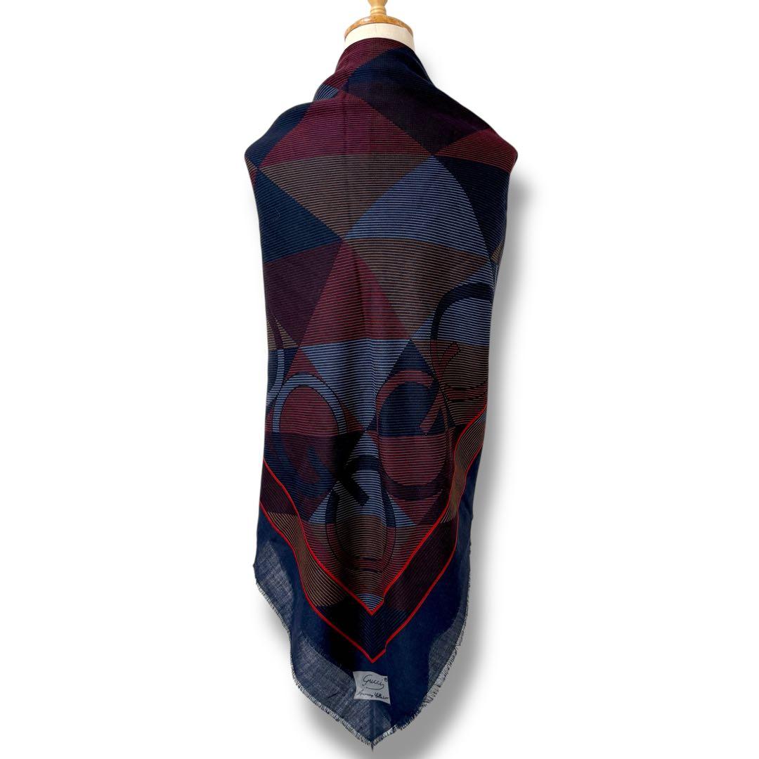 GUCCI グッチ ヴィンテージ 大盤ストール ショール マフラー ネイビー