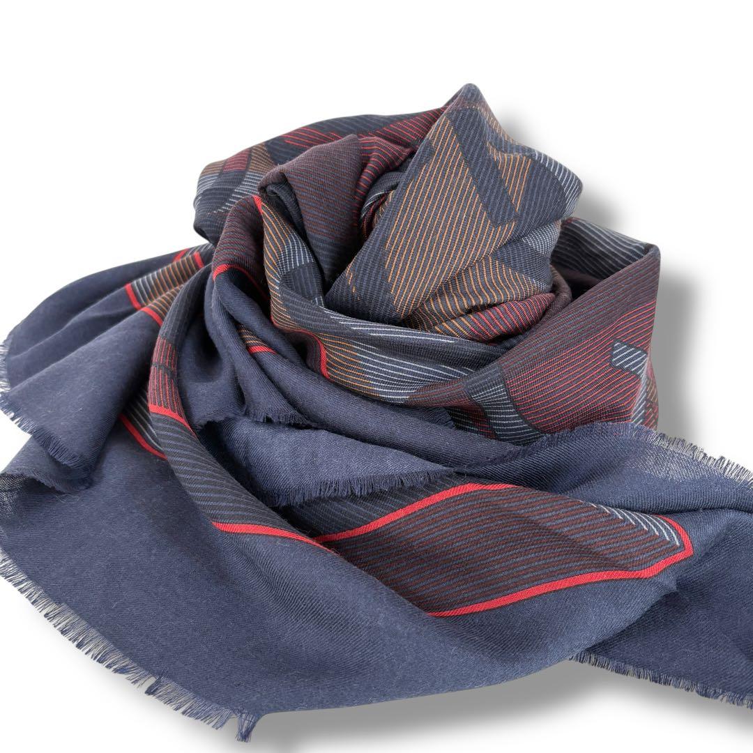 GUCCI グッチ ヴィンテージ 大盤ストール ショール マフラー ネイビー