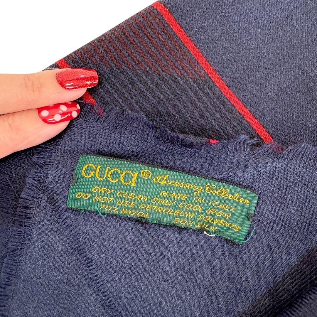 GUCCI グッチ ヴィンテージ 大盤ストール ショール マフラー ネイビー
