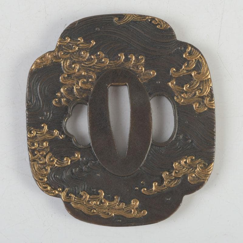 武具　刀装具　古銅　渦文　鍔　時代箱　C　9439