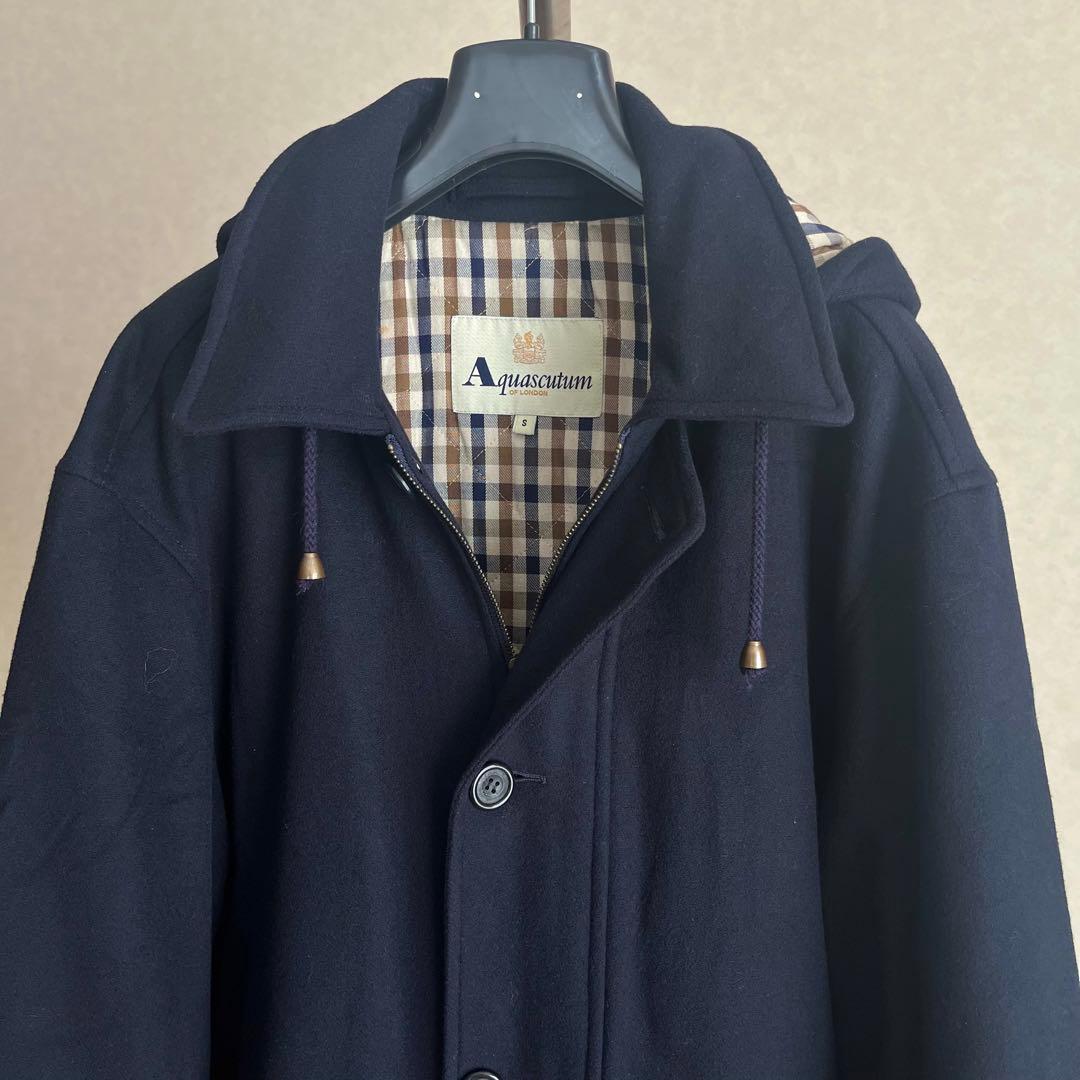 Aquascutum ウール カシミヤ コート ネイビー 英国製 パーカー