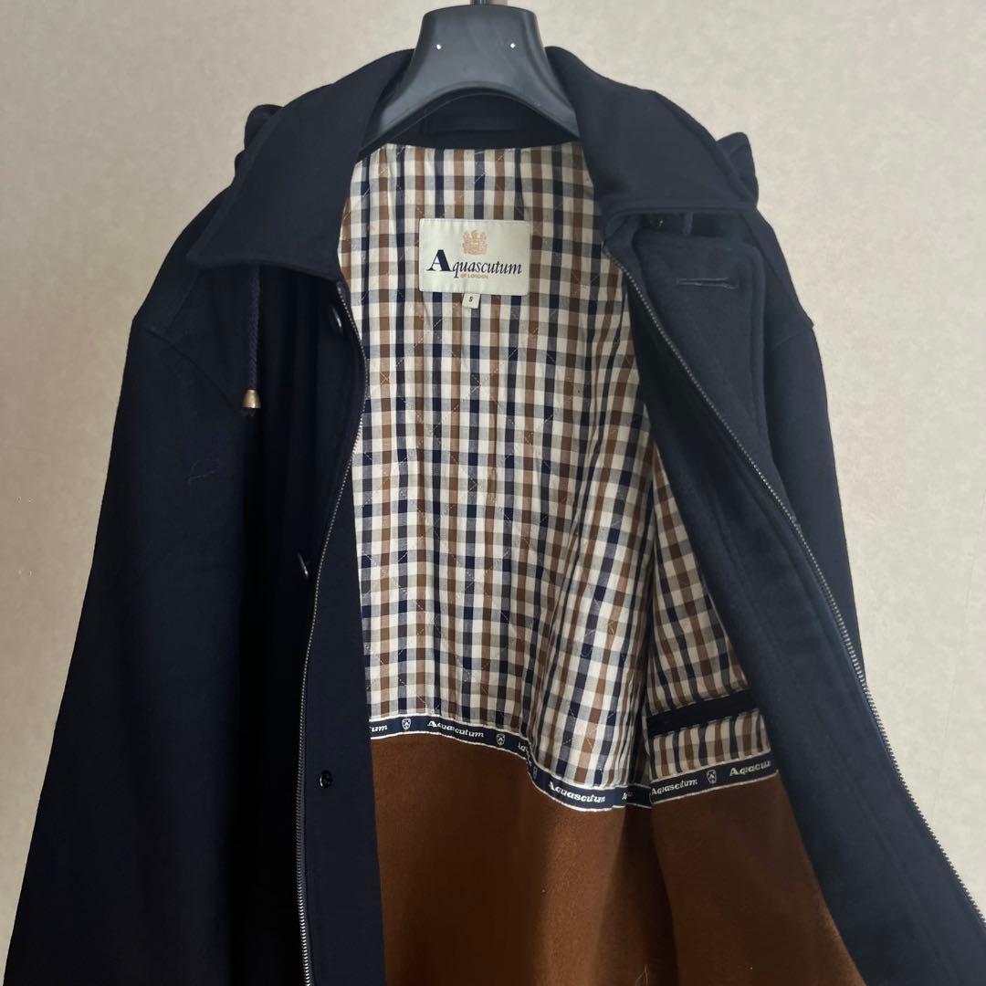 Aquascutum ウール カシミヤ コート ネイビー 英国製 パーカー