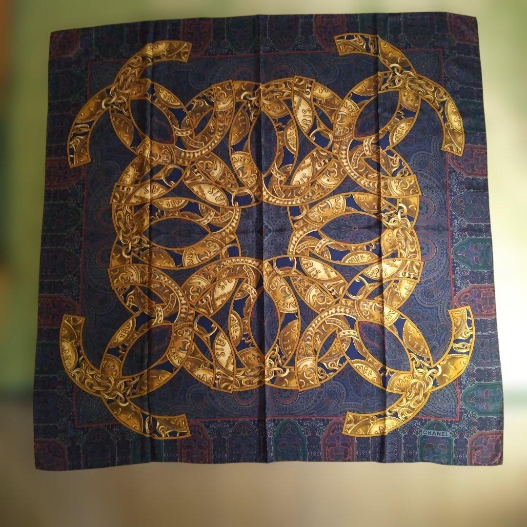 CHANEL シャネル ココマーク ペイズリー チェーン 総柄 シルクスカーフ