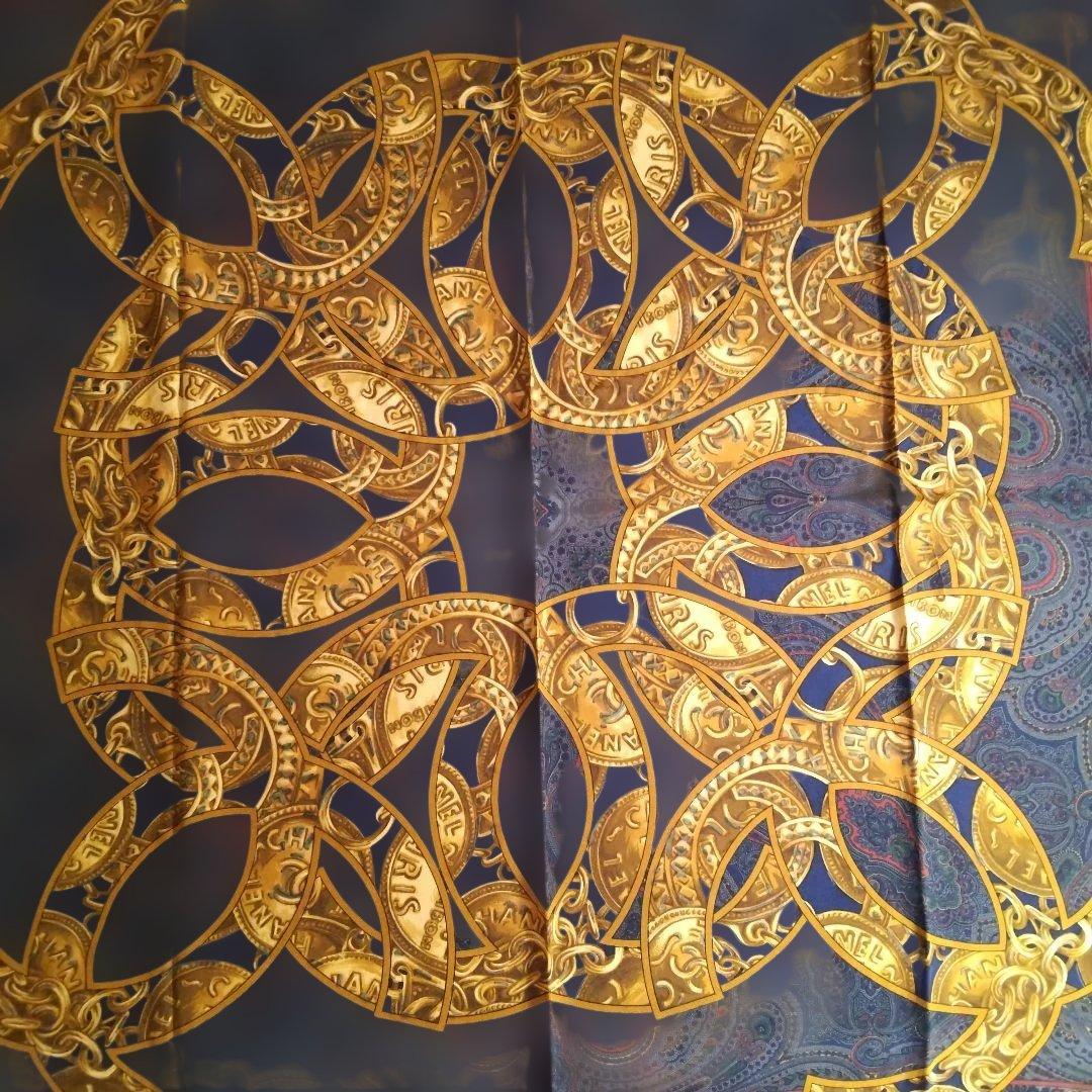 CHANEL シャネル ココマーク ペイズリー チェーン 総柄 シルクスカーフ