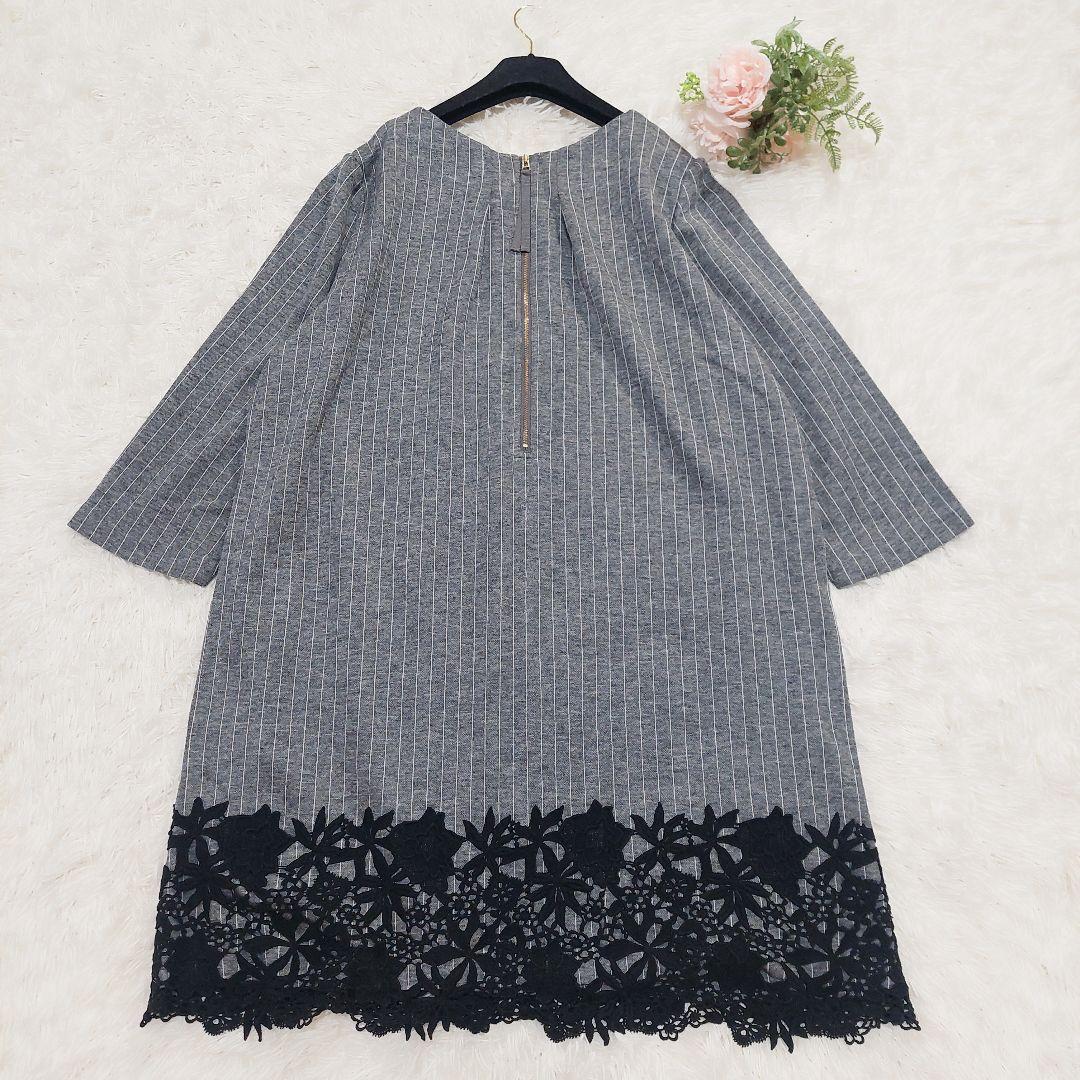 ローズティアラ 大きいサイズ 50 花柄 レース ストライプ ウール ワンピース