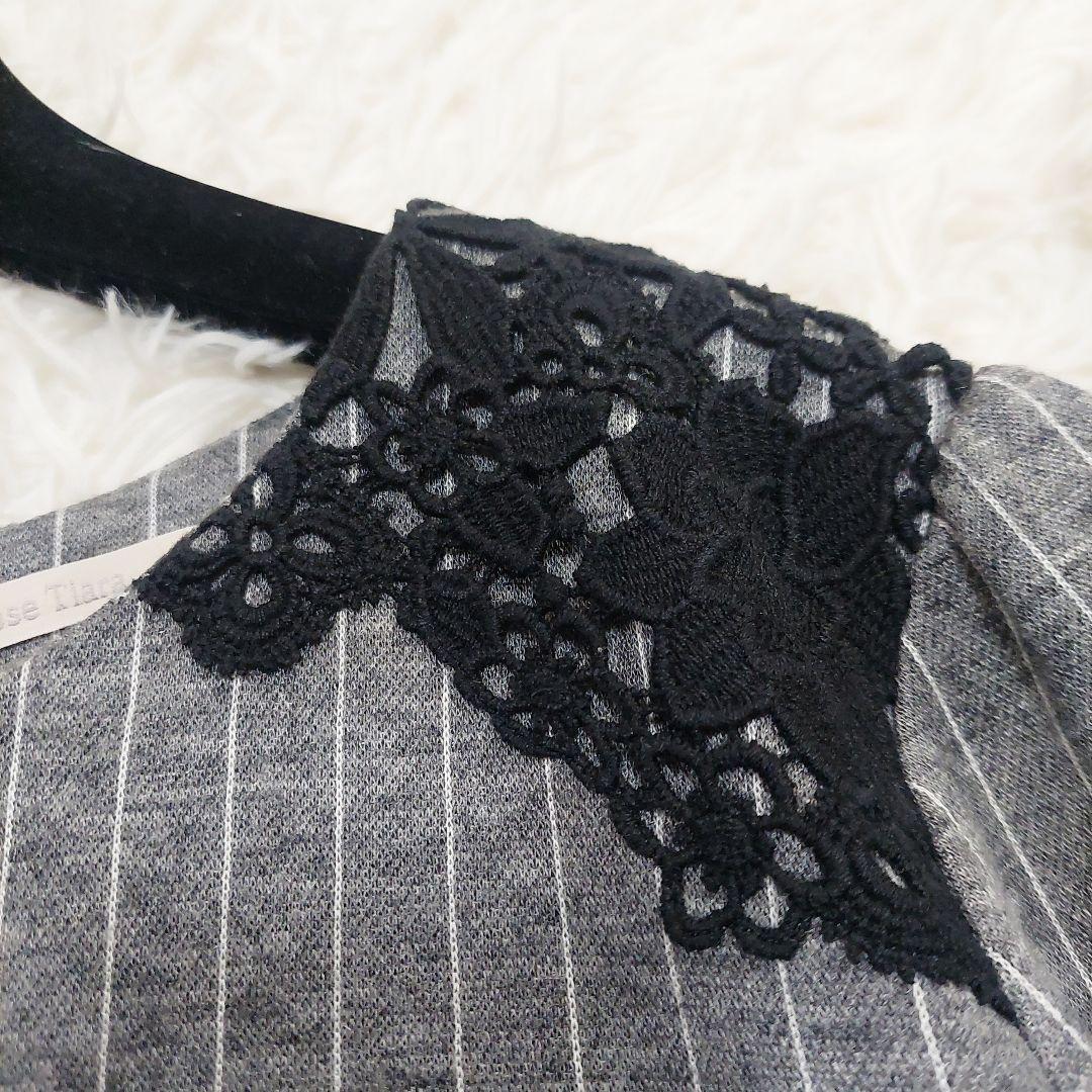 ローズティアラ 大きいサイズ 50 花柄 レース ストライプ ウール ワンピース