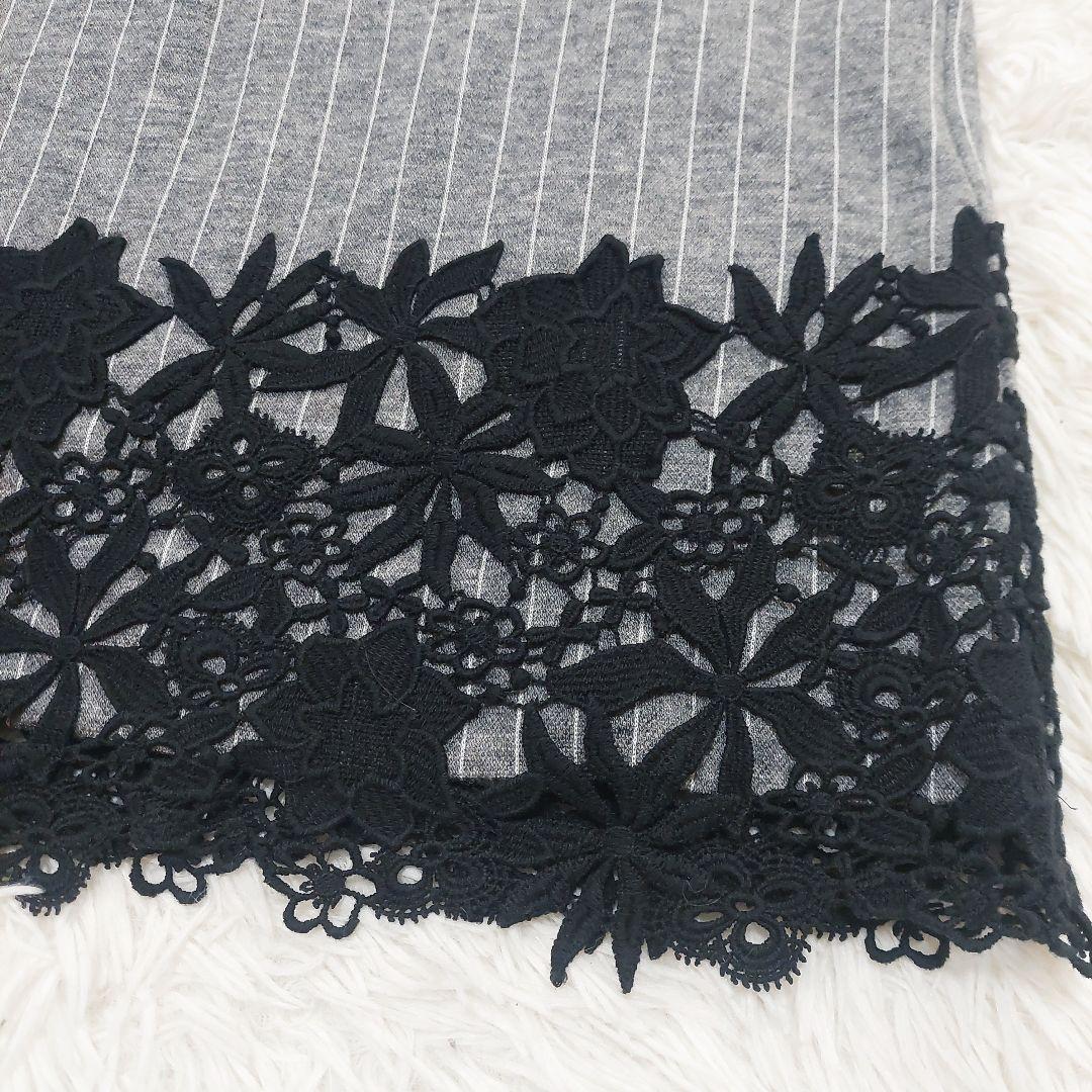 ローズティアラ 大きいサイズ 50 花柄 レース ストライプ ウール ワンピース