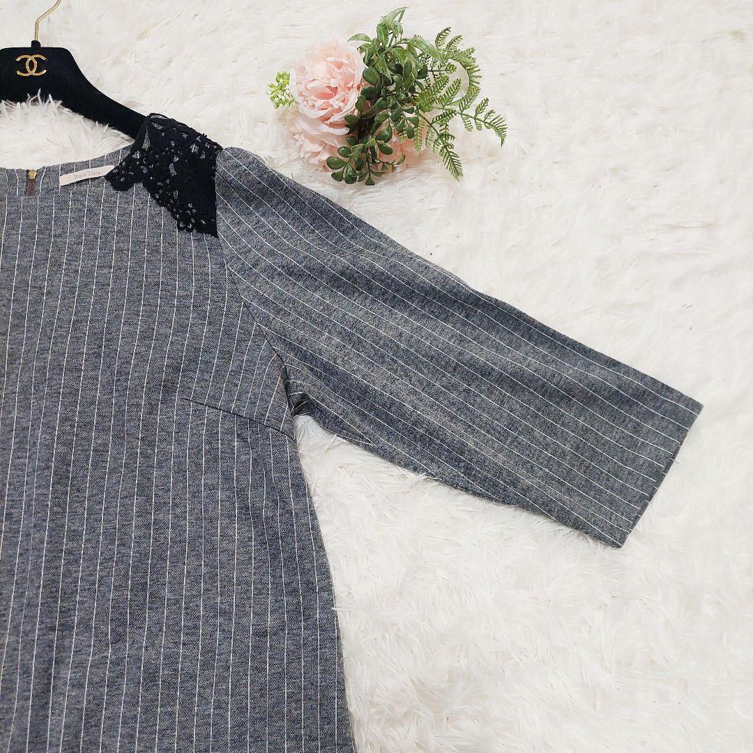 ローズティアラ 大きいサイズ 50 花柄 レース ストライプ ウール ワンピース