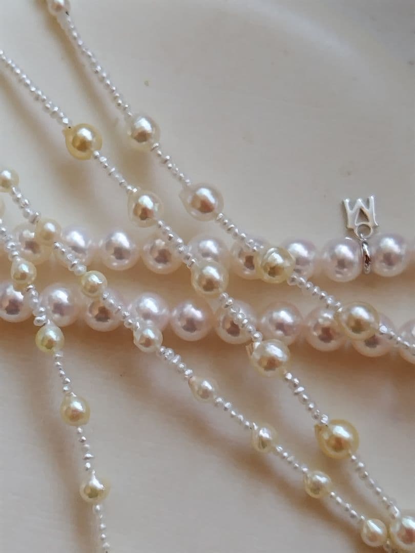 ②【訳あり格安】アコヤ真珠ベビーパール、あこや砂芥子パールの、オメガ風ネックレス