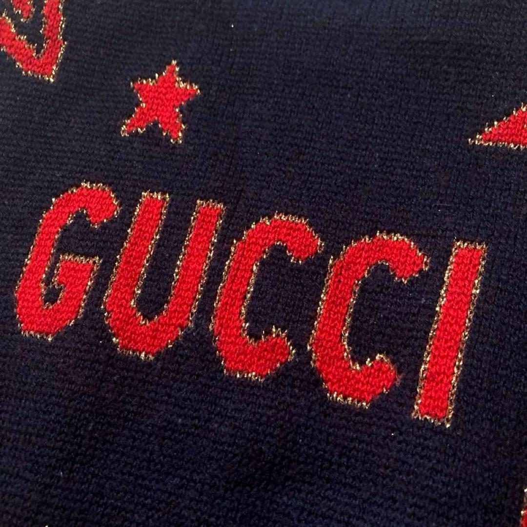 【近年モデル】GUCCI　ニットワンピース スター柄 ロゴ キッズ ネイビー 4