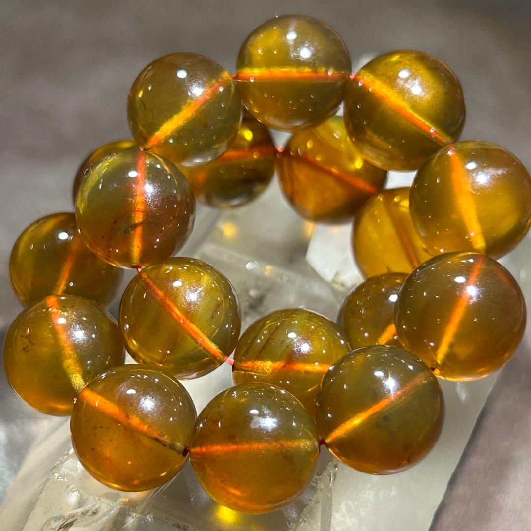 ☆別格高級品！来福良縁宝珠③！極美！琥珀　ブルー　アンバー　ブレス