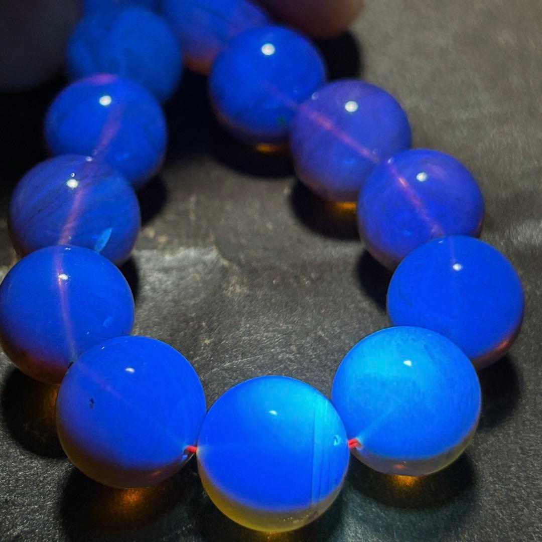 ☆別格高級品！来福良縁宝珠③！極美！琥珀　ブルー　アンバー　ブレス