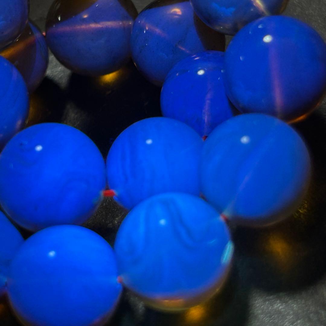 ☆別格高級品！来福良縁宝珠③！極美！琥珀　ブルー　アンバー　ブレス