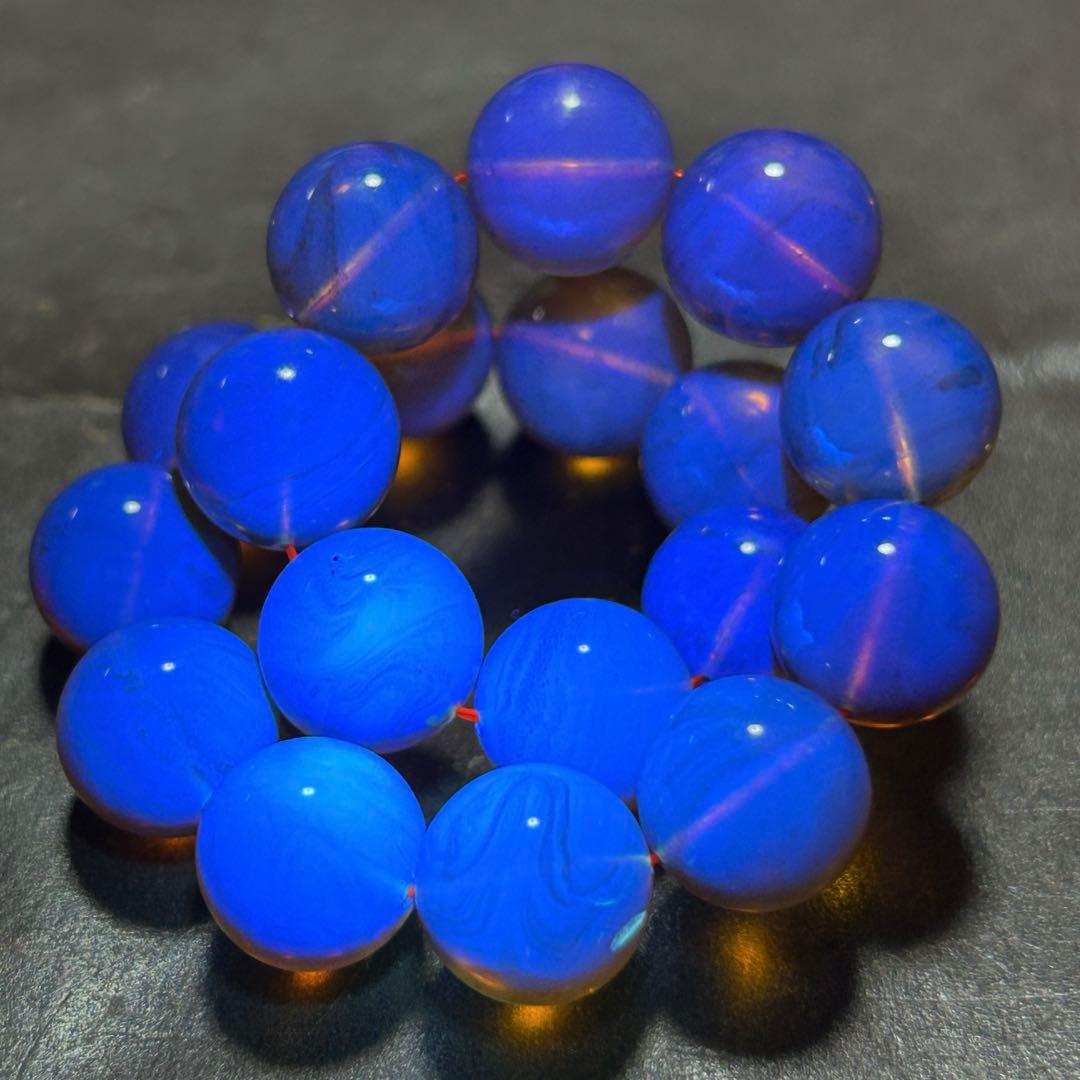 ☆別格高級品！来福良縁宝珠③！極美！琥珀　ブルー　アンバー　ブレス