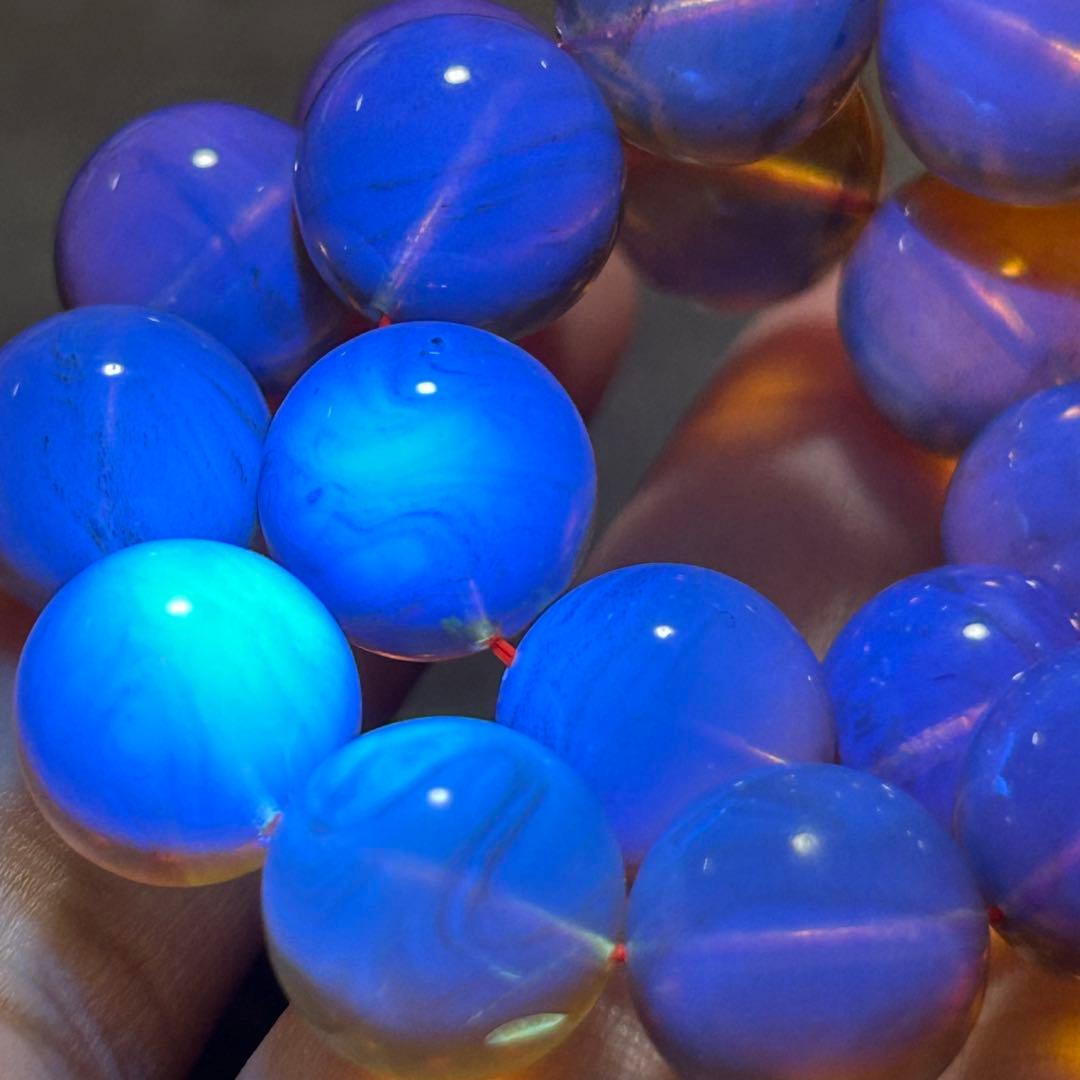 ☆別格高級品！来福良縁宝珠③！極美！琥珀　ブルー　アンバー　ブレス