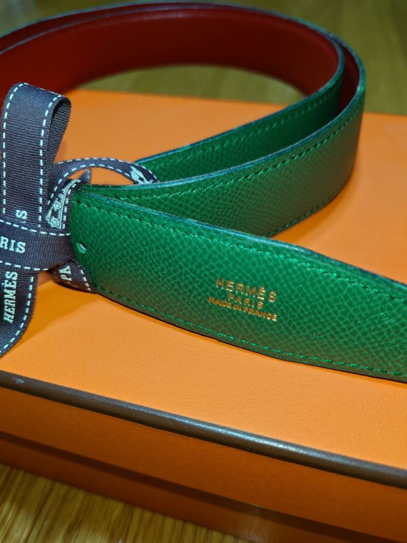 エルメスHERMES☆ベルト☆レザーのみ☆5382☆赤×緑☆メンズレディース
