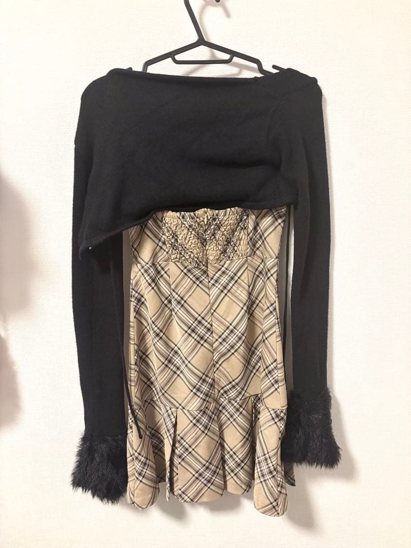 【Randy】プレイドファースリーブカーディガンアンサンブル