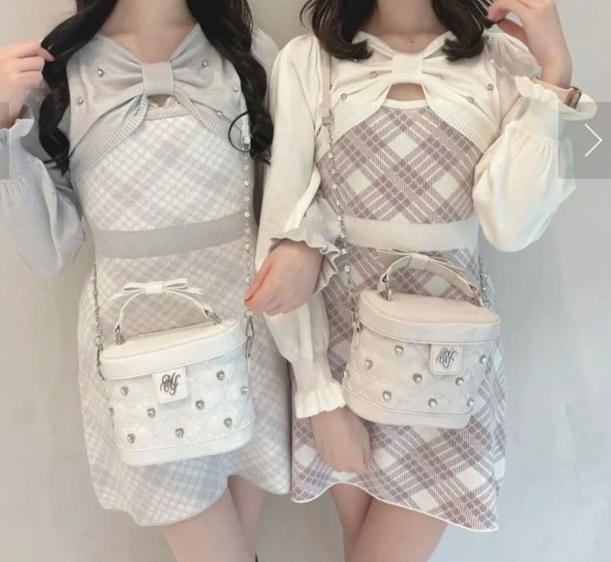 evelyn エブリン 長袖チェックリボンニットOP ワンピース ピ