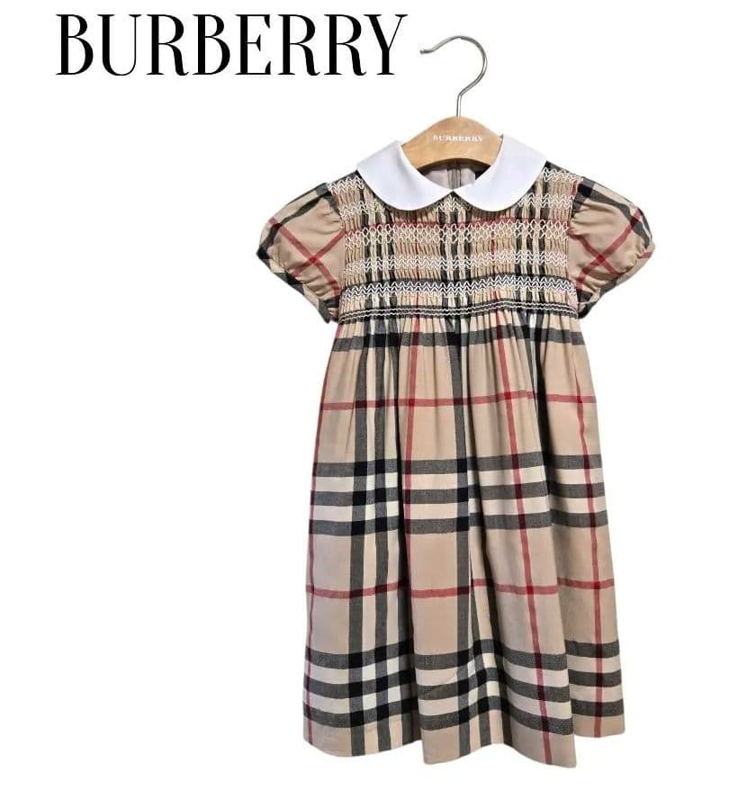 訳あり]BURBERRY ノバチェック 丸襟 スモッキング ワンピース 110