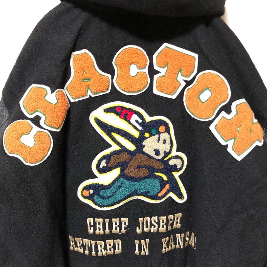 80s ヴィンテージ レザー スタジャン サガラ刺繍 CLACTON アメカジ