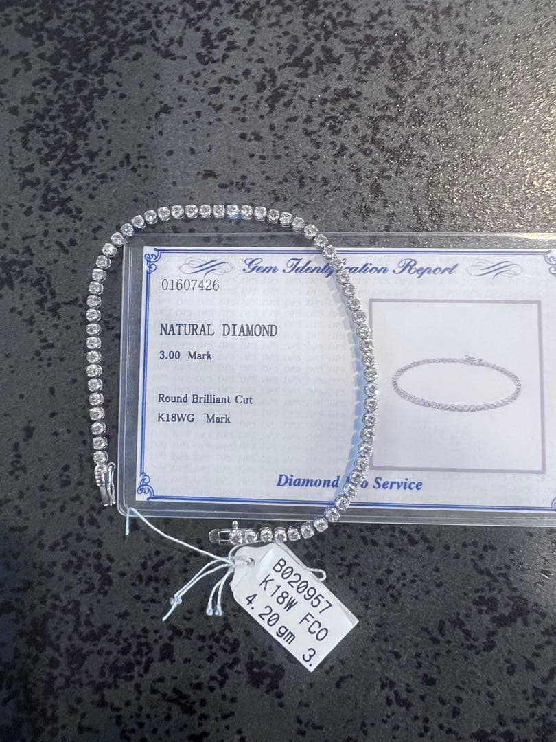 K18WG 天然ダイヤモンド ブレスレット 4.20g 3ct