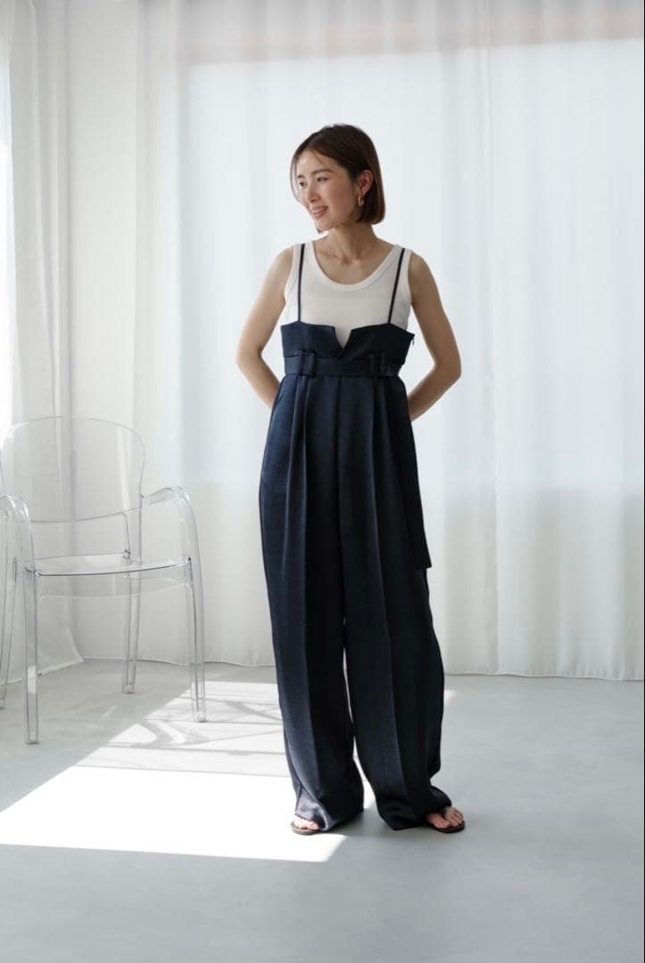 サロペット・オーバーオール・オールインワン roughlow otona satin wide salopette