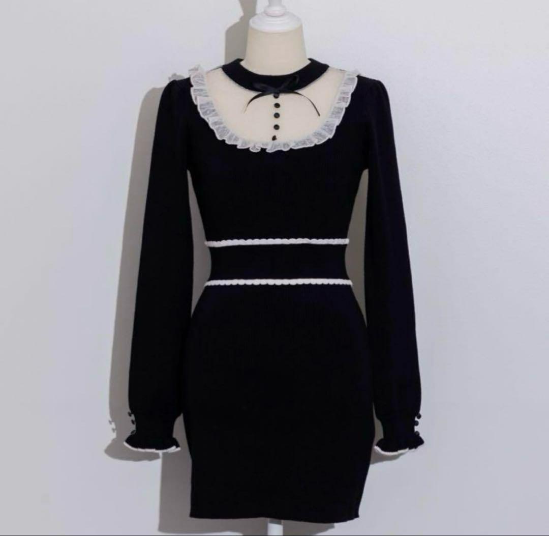 pium ピウム　チュールフリルドーリーニットワンピース