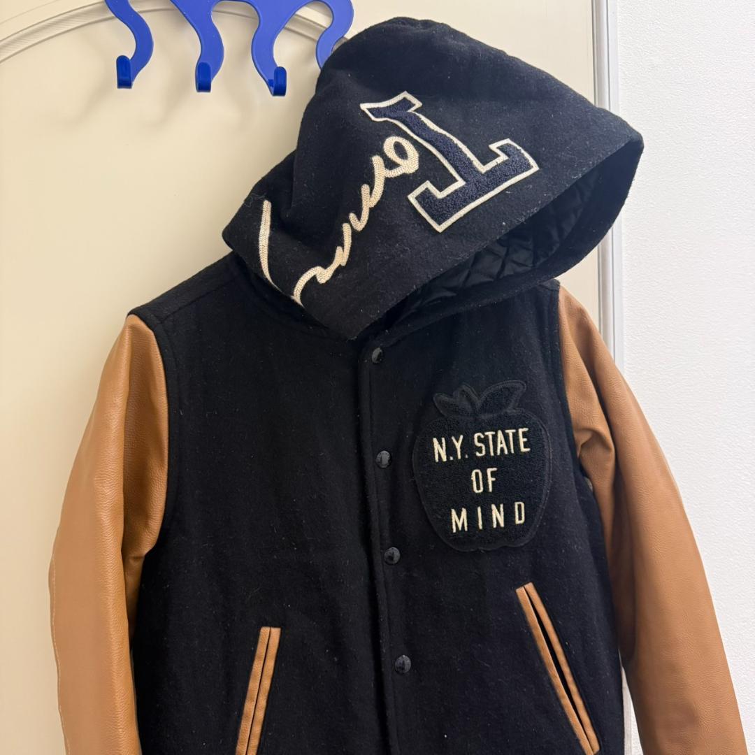 トミーヒルフィガーTOMMYフード付き袖革レザースタジャン/アワード