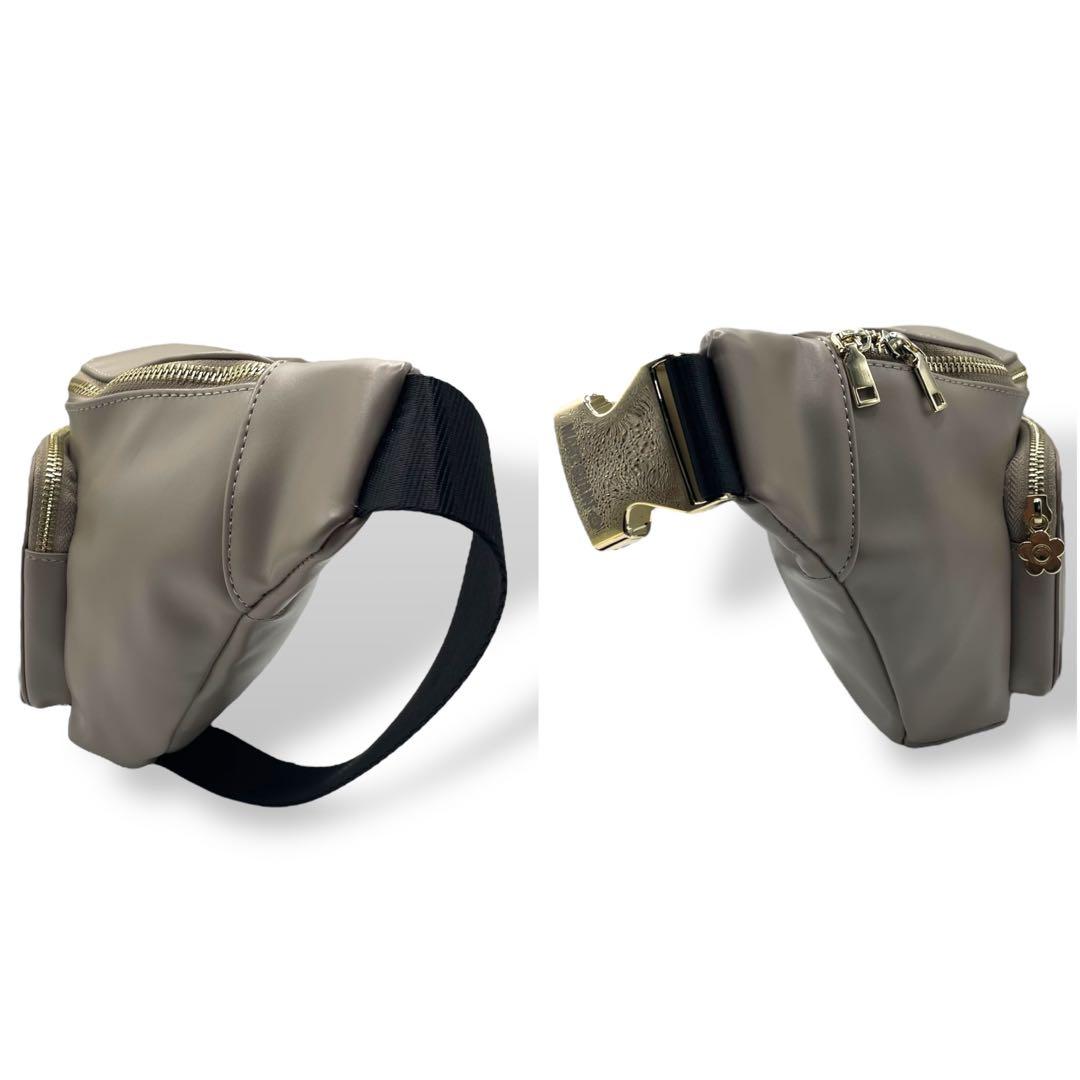 新作　極美品　マリークワント　ウエストポーチ　ボディバッグ　レザー　グレージュ